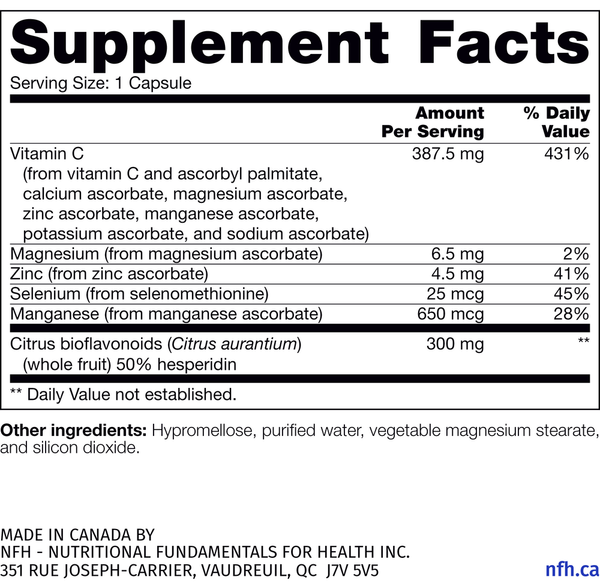 Ascorbates SAP Supplement Facts Label