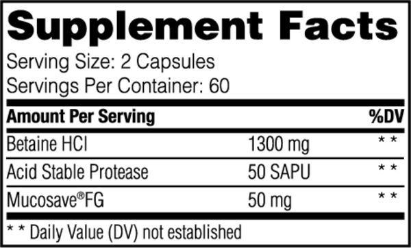 Betaine HCl Supplement Facts Label