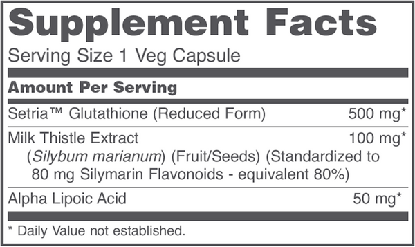 Glutathione Supplement Facts Label