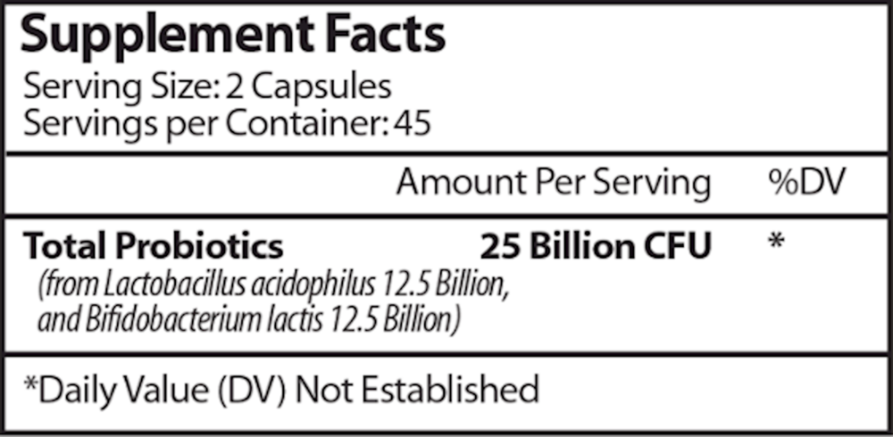 ProBiotic 25 Billion Supplement Facts Label