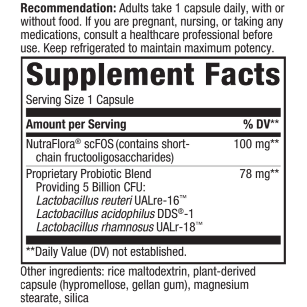 Primadophilus Reuteri 30 veg capsules [REFRIGERATED] Supplement Facts Label