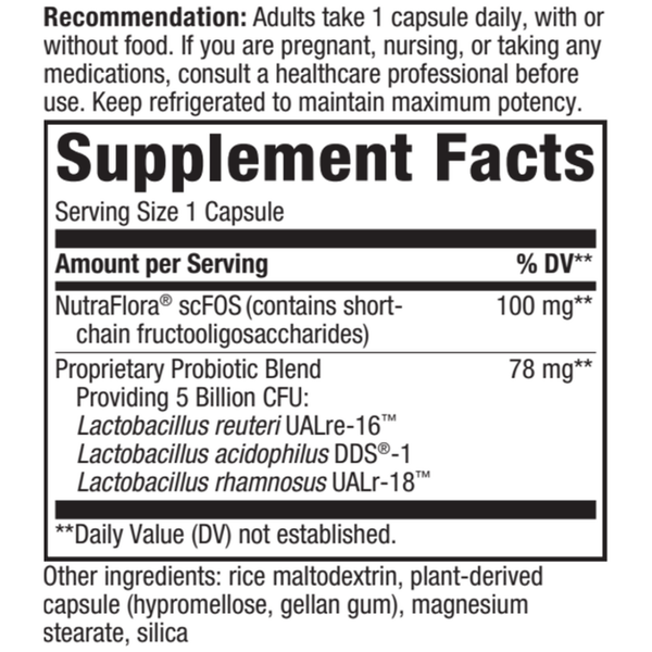 Primadophilus Reuteri 30 veg capsules [REFRIGERATED] Supplement Facts Label