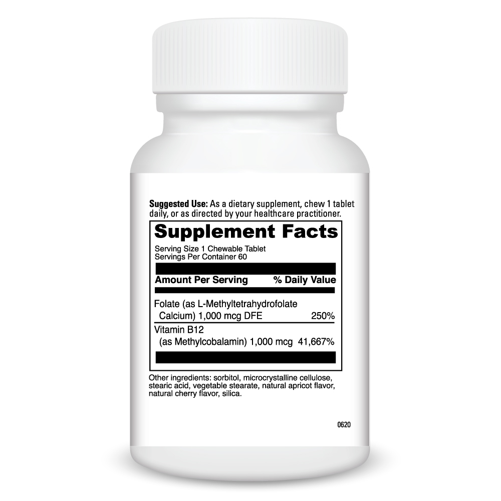 Active Folate B12 Chewable Supplement Facts Label