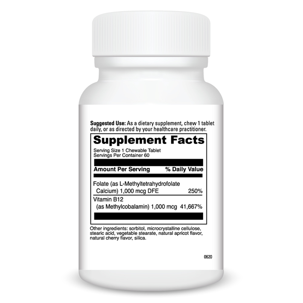 Active Folate B12 Chewable Supplement Facts Label
