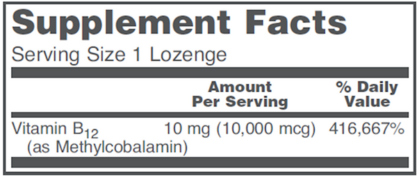 Methyl B12 10,000 mcg Supplement Facts Label