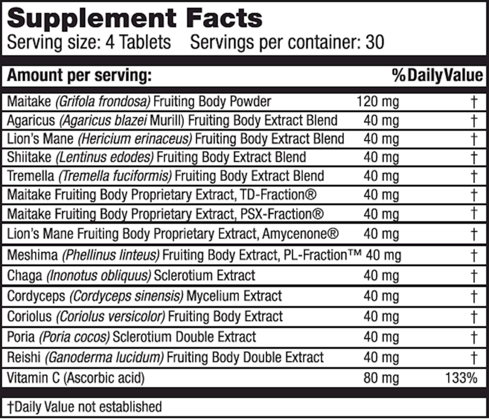 Mushroom Emperors Supplement Facts Label
