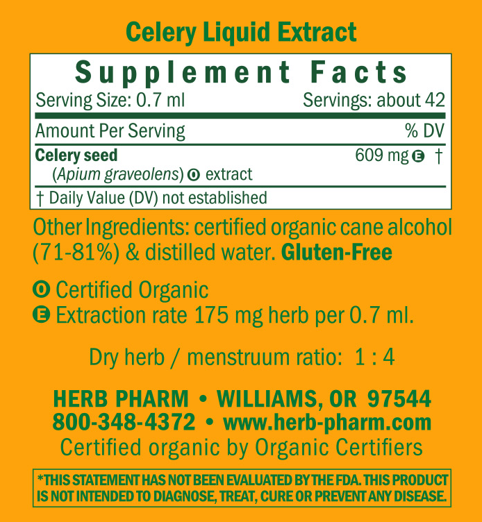 Celery 4oz Supplement Facts Label