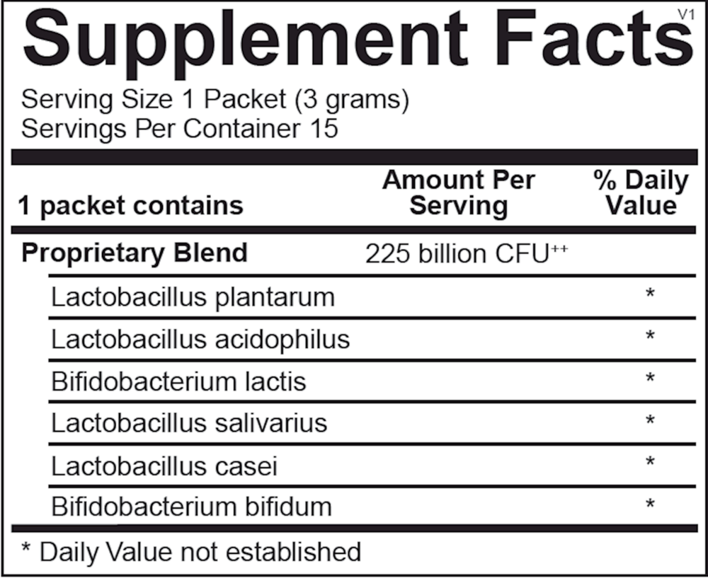 Probiotic 225 Supplement Facts Label