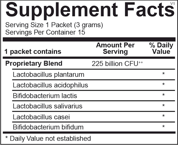 Probiotic 225 Supplement Facts Label