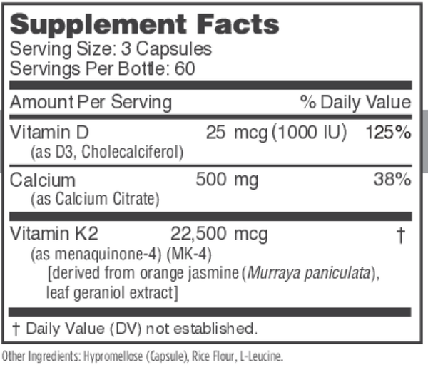 Osteo-K Supplement Facts Label