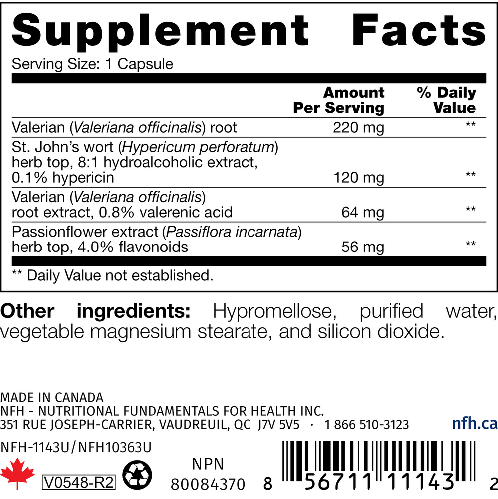 Mood Support SAP Supplement Facts Label