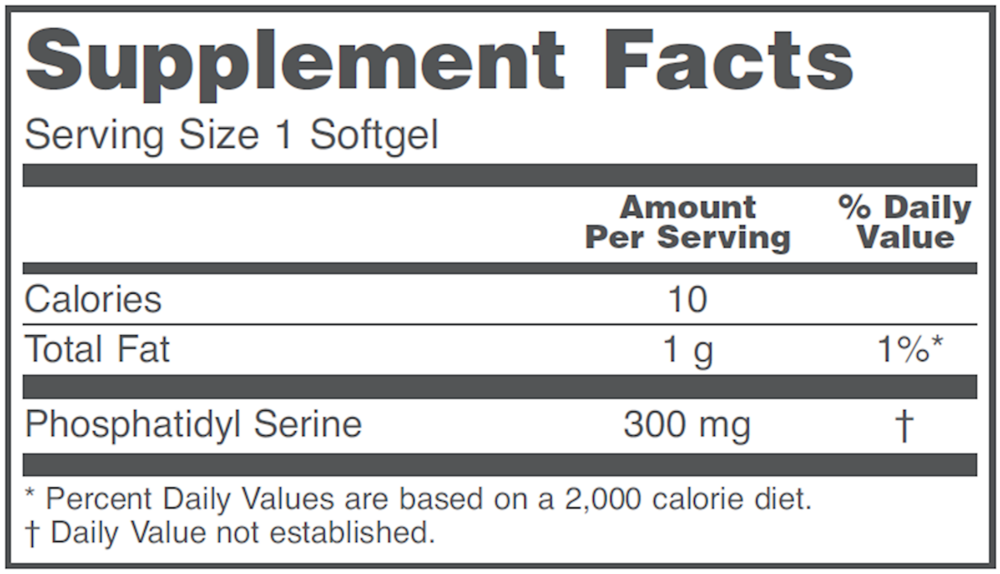 Phosphatidyl Serine 300 mg Supplement Facts Label