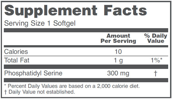 Phosphatidyl Serine 300 mg Supplement Facts Label