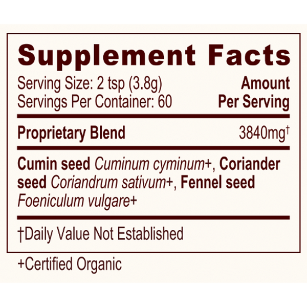 CCF Tea Supplement Facts Label