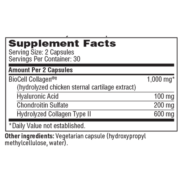Collagen Type ll Supplement Facts Label