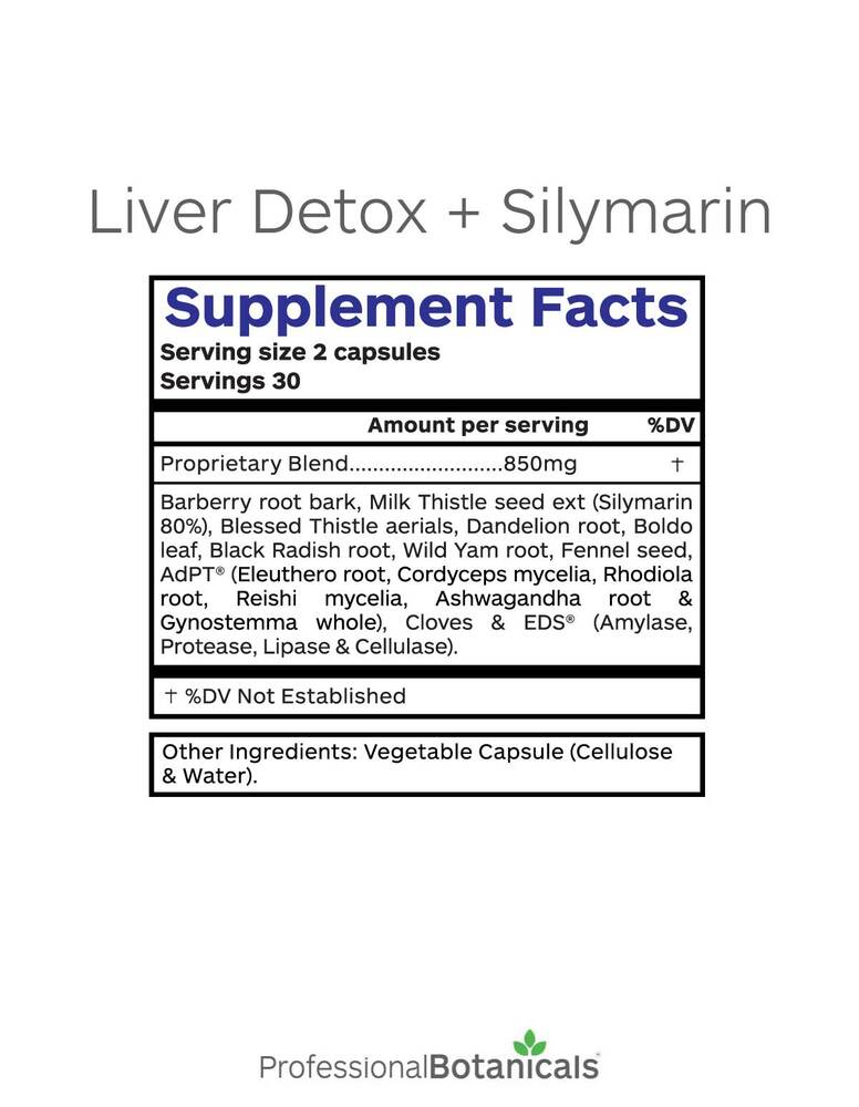 Liver Detox Plus Silymarin Supplement Facts Label