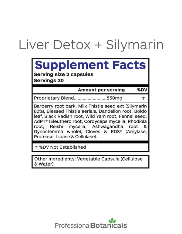 Liver Detox Plus Silymarin Supplement Facts Label