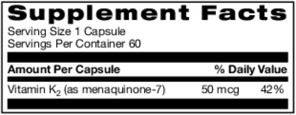 Unique Vitamin K2 Supplement Facts Label