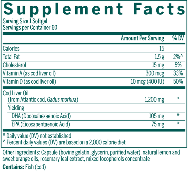 Cod Liver Oil DHA/EPA Forte Supplement Facts Label