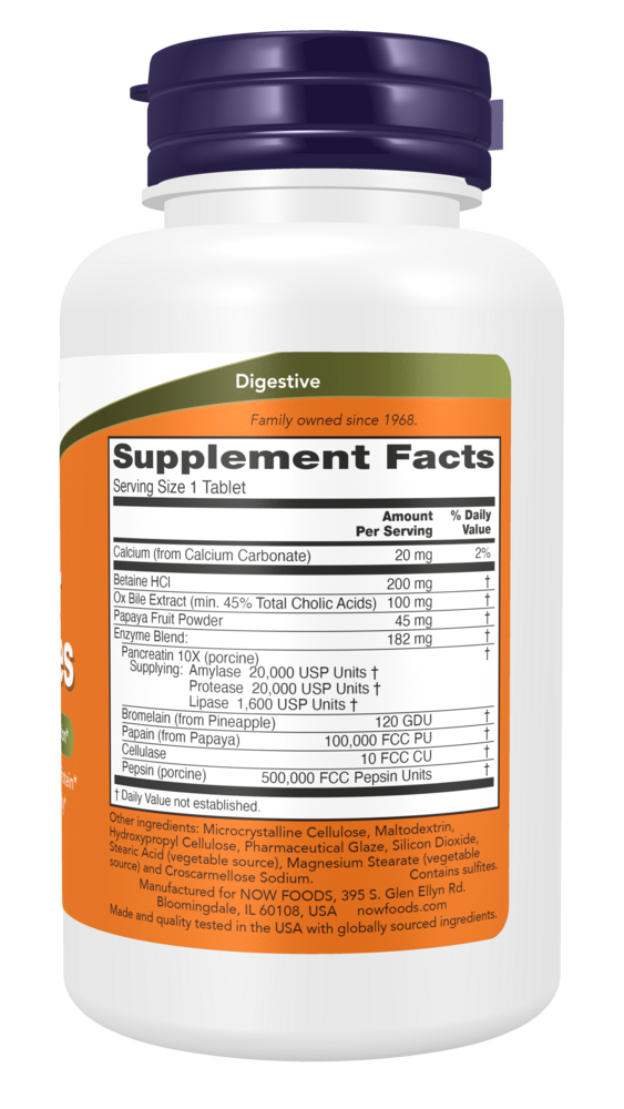 Super Enzymes - 180 Tablets Supplement Facts Label