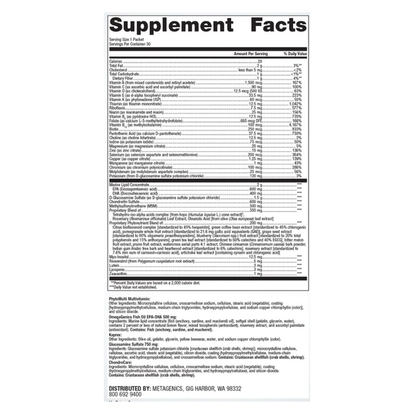 Wellness Essentials Active Supplement Facts Label
