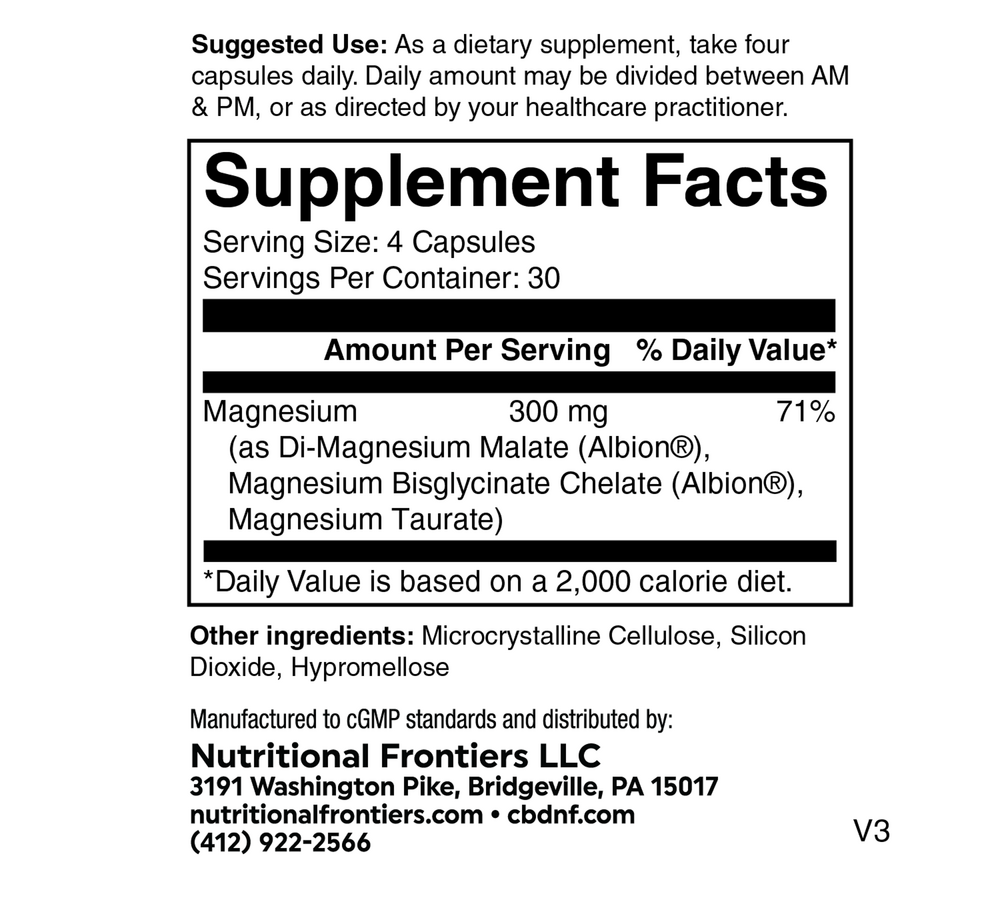 Mag Complete 300 Supplement Facts Label