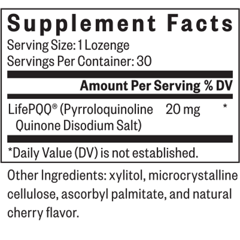 PQQ Lozenge Supplement Facts Label