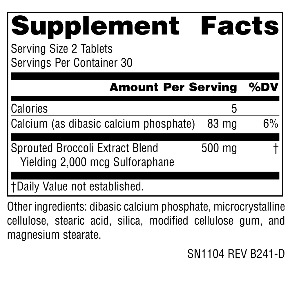 Broccoli Sprouts Extract Supplement Facts Label