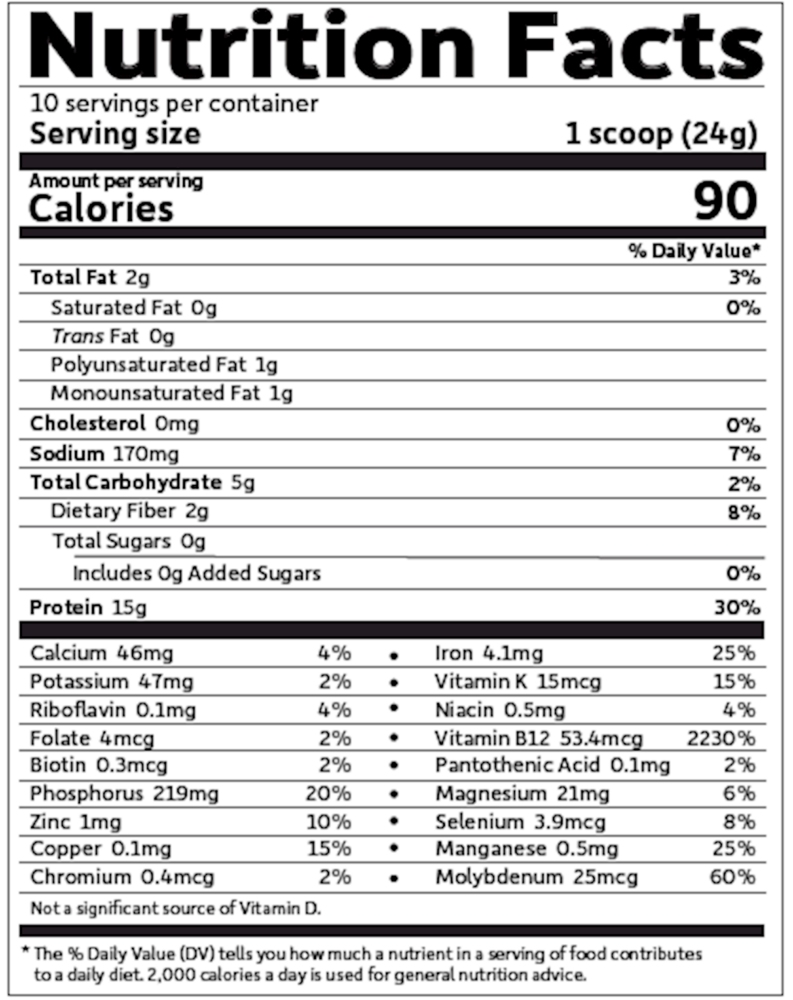 BACKORDER ONLY - Organic Plant Protein Smooth Energy Supplement Facts Label