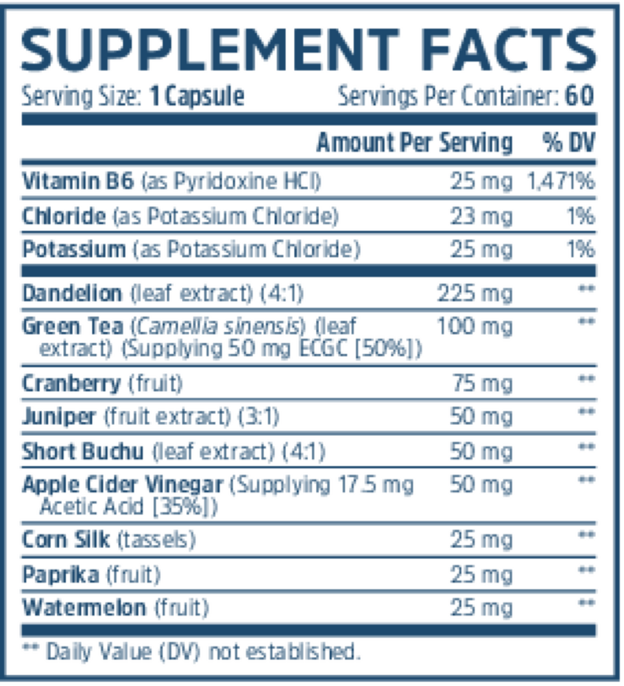 Water Away Supplement Facts Label