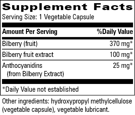 Bilberry Supplement Facts Label