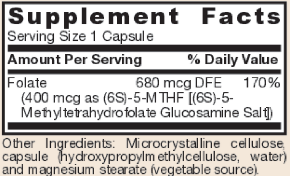 Methyl Folate Supplement Facts Label