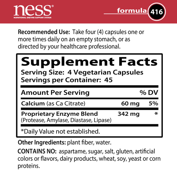 Protease + Calcium Formula 416 Supplement Facts Label