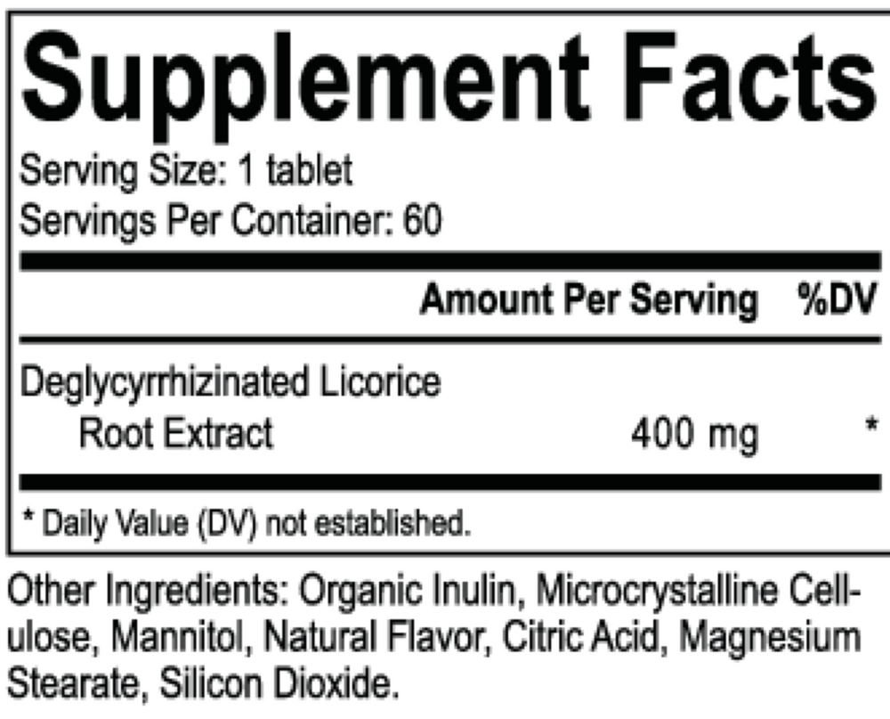 DGL Chewable Supplement Facts Label