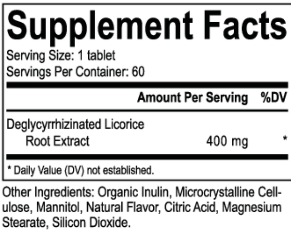 DGL Chewable Supplement Facts Label