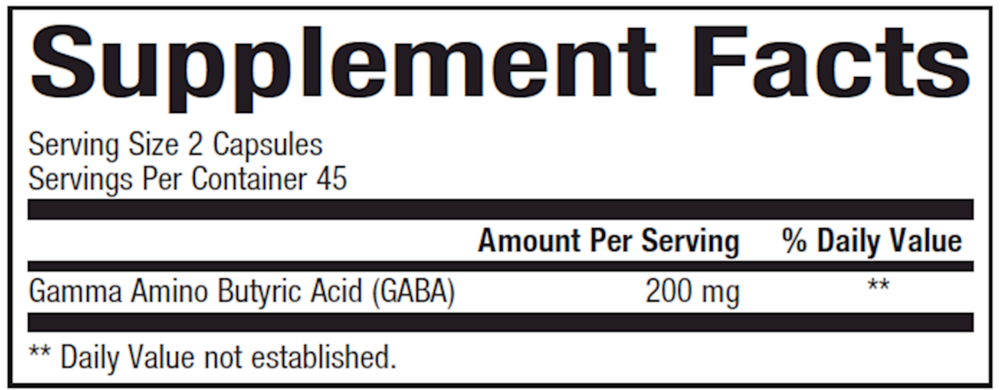 GABA-Pro Supplement Facts Label
