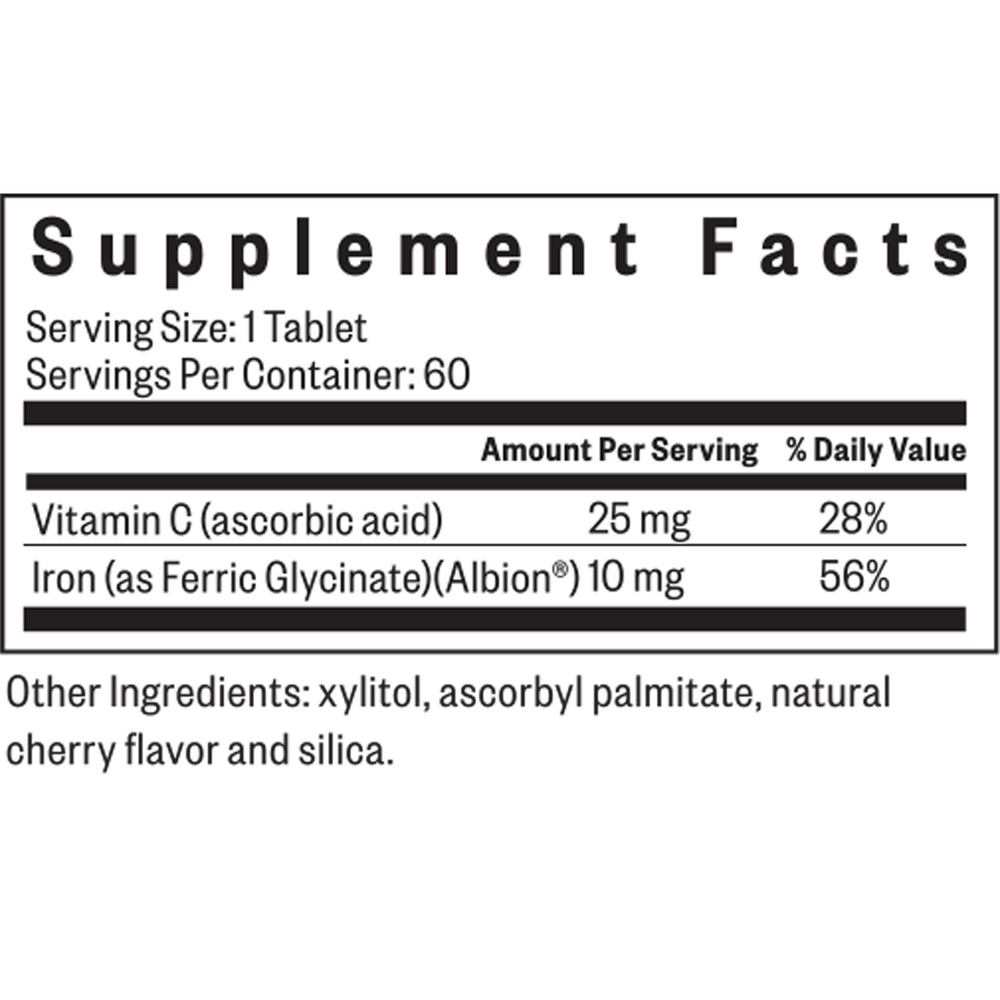 Iron Chewable Supplement Facts Label