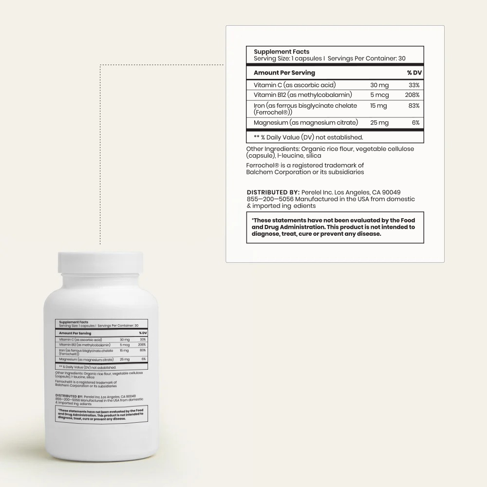 Daily Iron Ease Supplement Facts Label