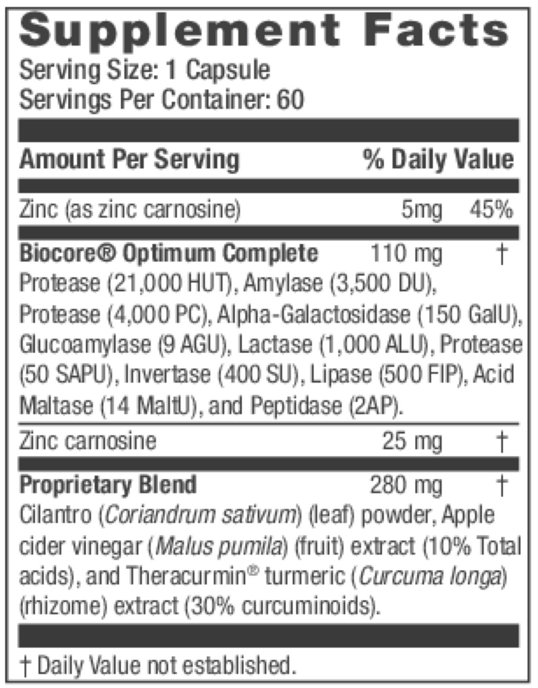 Digest DTX Supplement Facts Label