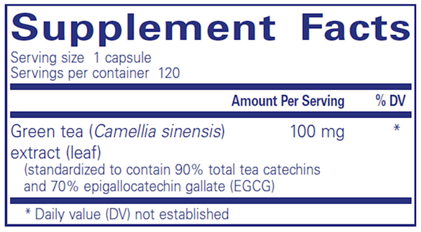 Green Tea Extract 60 Count Supplement Facts Label
