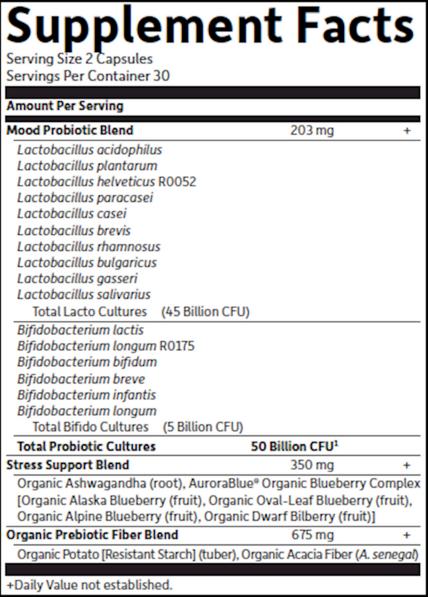 Dr. Formulated Mood+ Supplement Facts Label