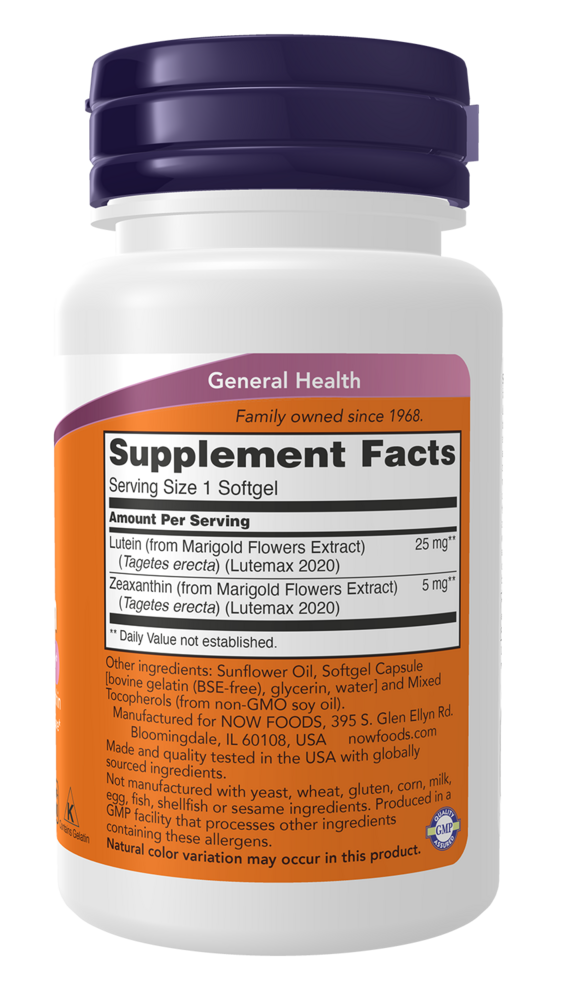 Lutein & Zeaxanthin Supplement Facts Label