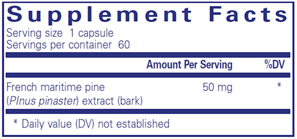 Pycnogenol 50 Mg. 120 Count Supplement Facts Label