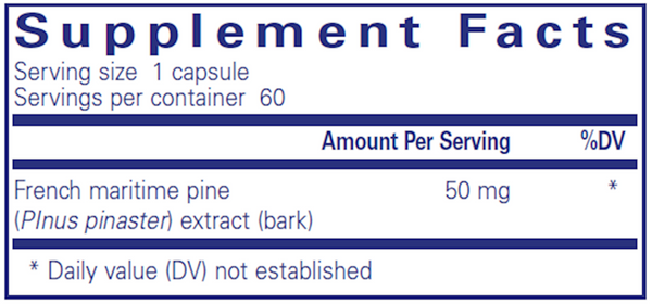 Pycnogenol 50 Mg. 120 Count Supplement Facts Label