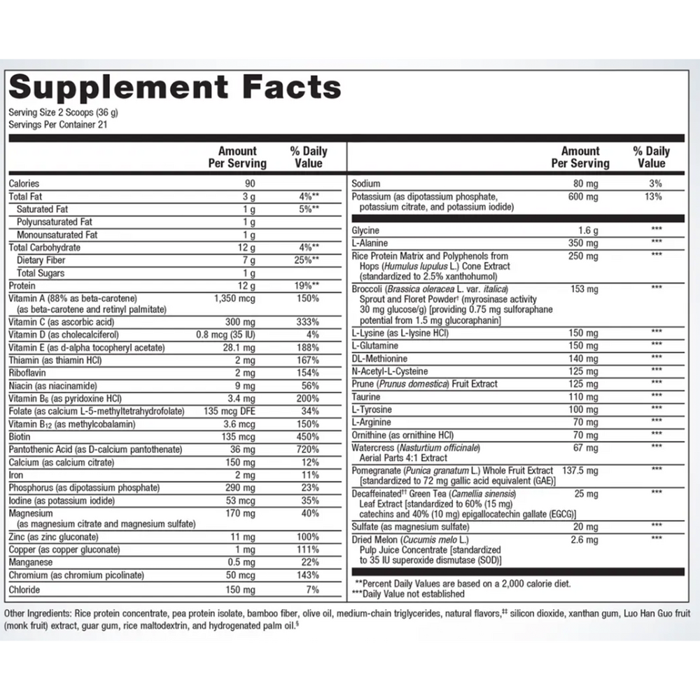 UltraClear RENEW Natural Chai Flavor Supplement Facts Label