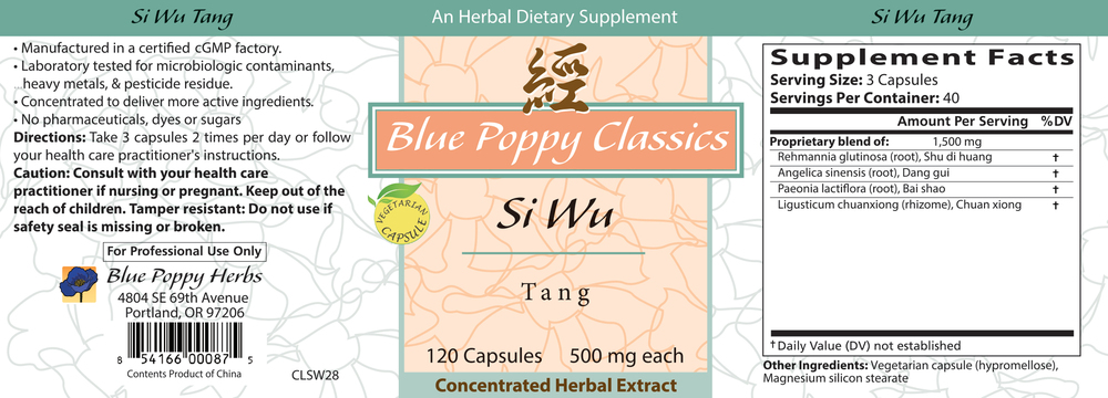 Si Wu Tang Supplement Facts Label