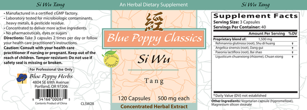 Si Wu Tang Supplement Facts Label