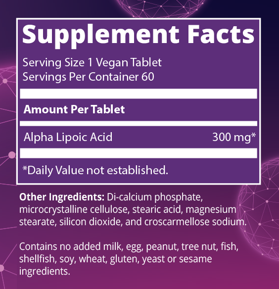 Alpha Lipoic Acid 300 mg Supplement Facts Label