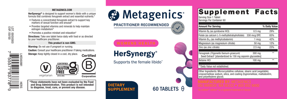 HerSynergy Supplement Facts Label