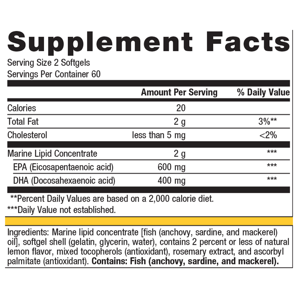 OmegaGenics EPA-DHA 500 Lemon Supplement Facts Label